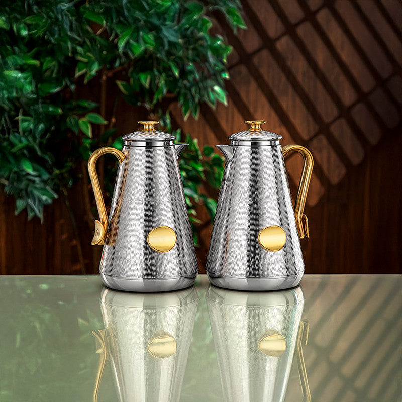 Almarjan Silver & Gold 2 Pieces Vacuum Flask Set