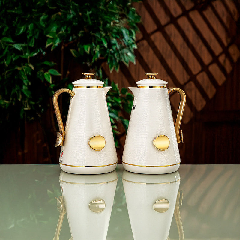 Almarjan White & Gold 2 Pieces Vacuum Flask Set