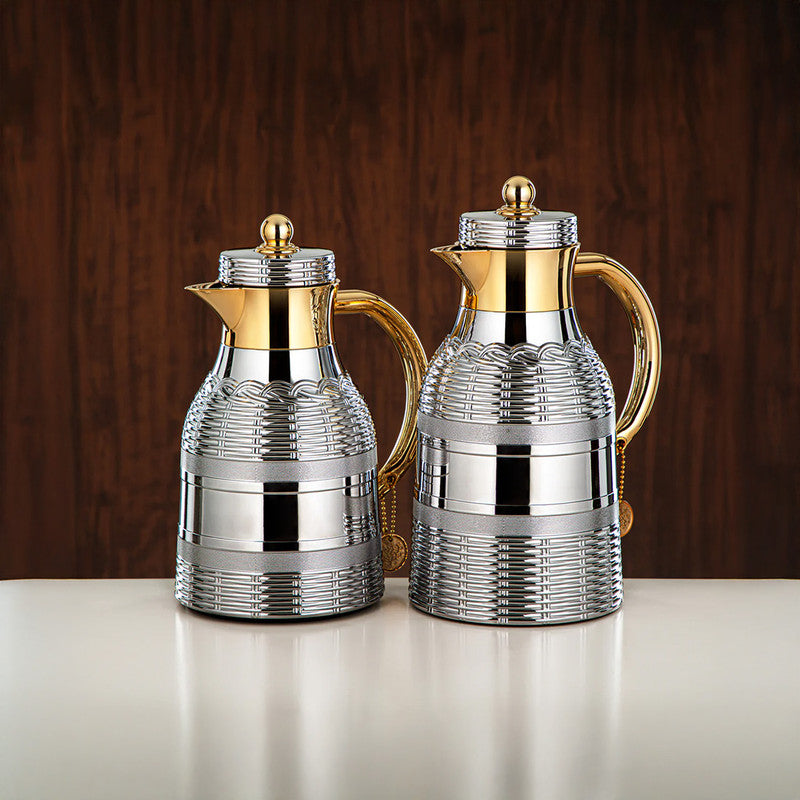 Almarjan Silver & Gold 2 Pieces Vacuum Flask Set