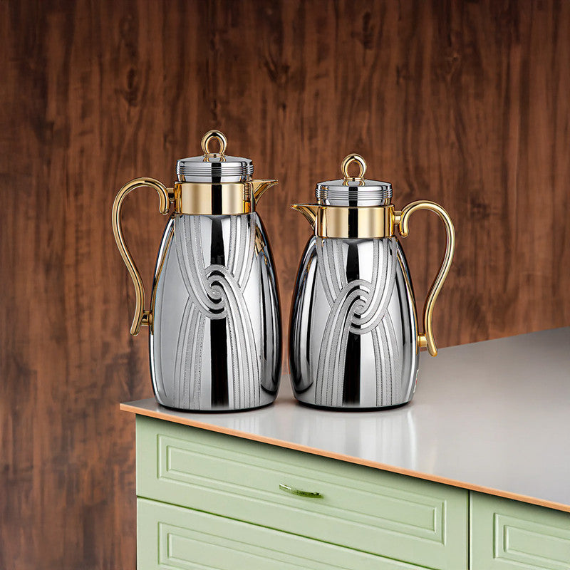 Almarjan Silver & Gold 2 Pieces Vacuum Flask Set