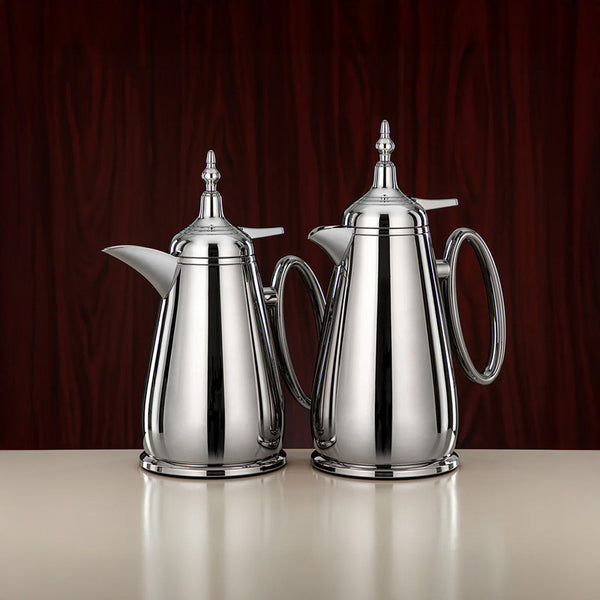 Silver 2 Pieces Vacuum Flask Set