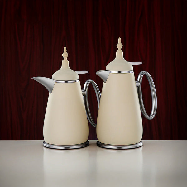 Beige & Matt Silver 2 Pieces Vacuum Flask Set