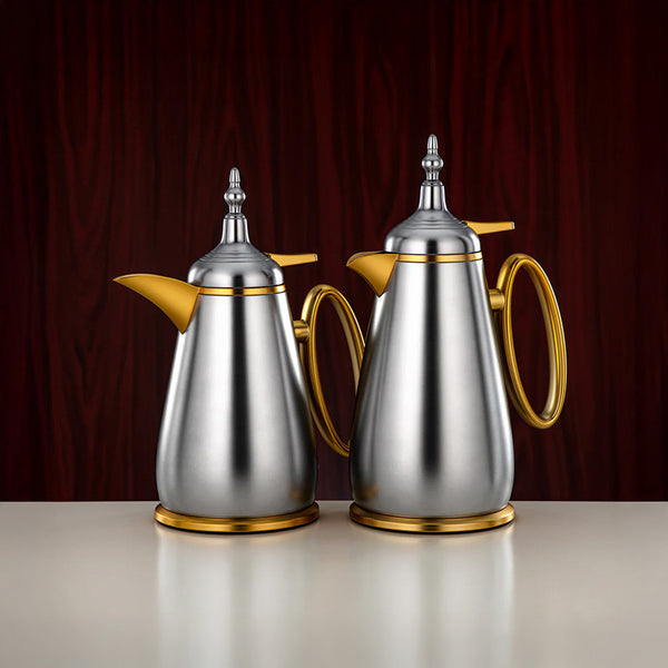 Matt Silver & Matt Gold 2 Pieces Vacuum Flask Set