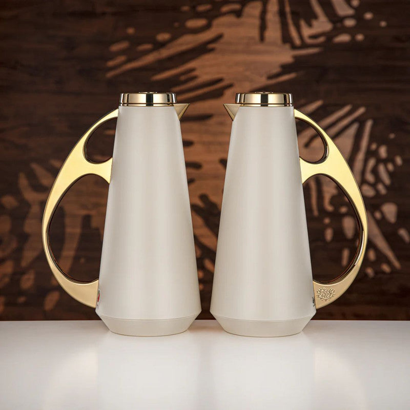 2-Piece Vacuum Flask Set (1L + 1L) – Off White & Gold