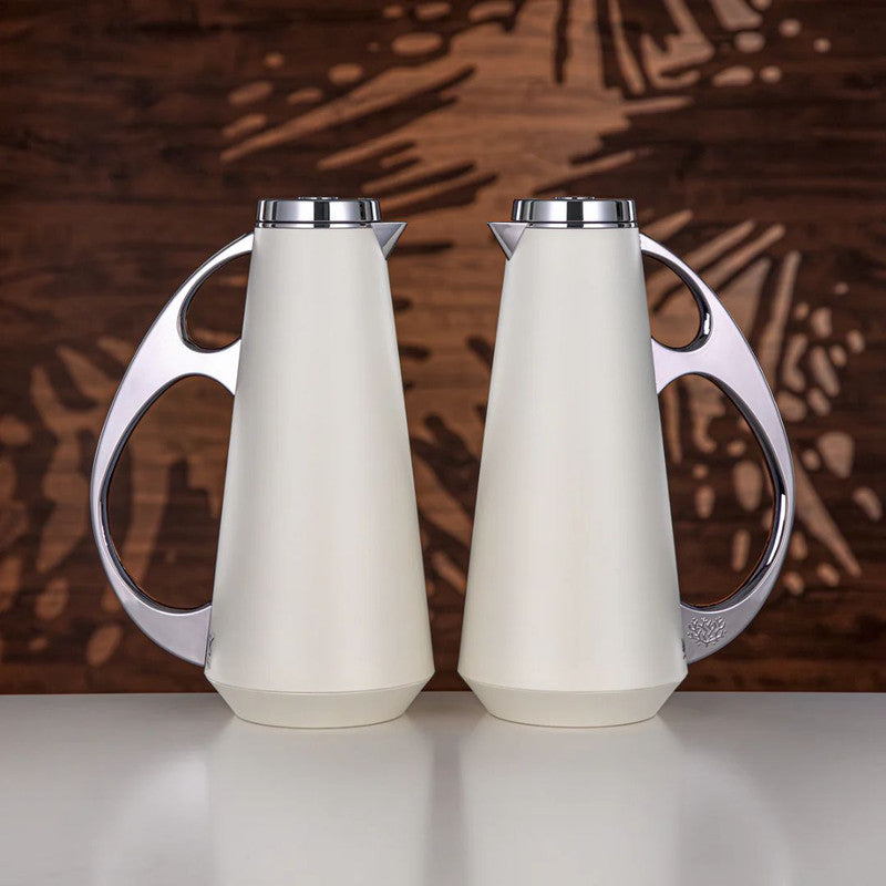 2-Piece Vacuum Flask Set (1L + 1L) – White & Silver