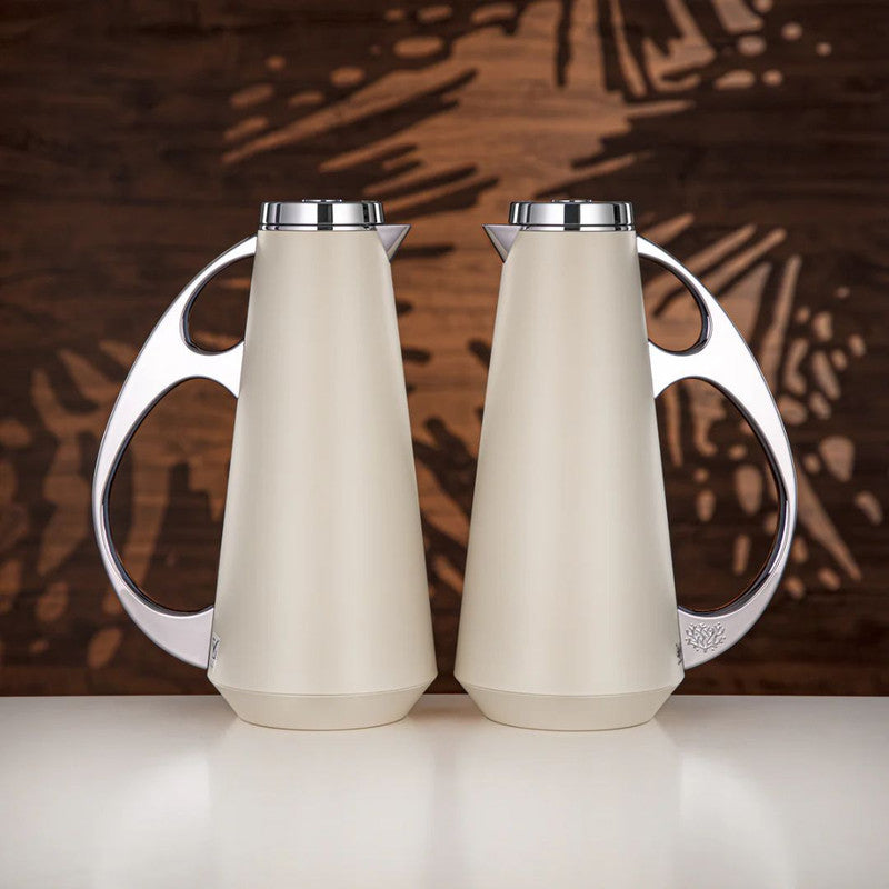 2-Piece Vacuum Flask Set (1L + 1L) – Off White & Silver