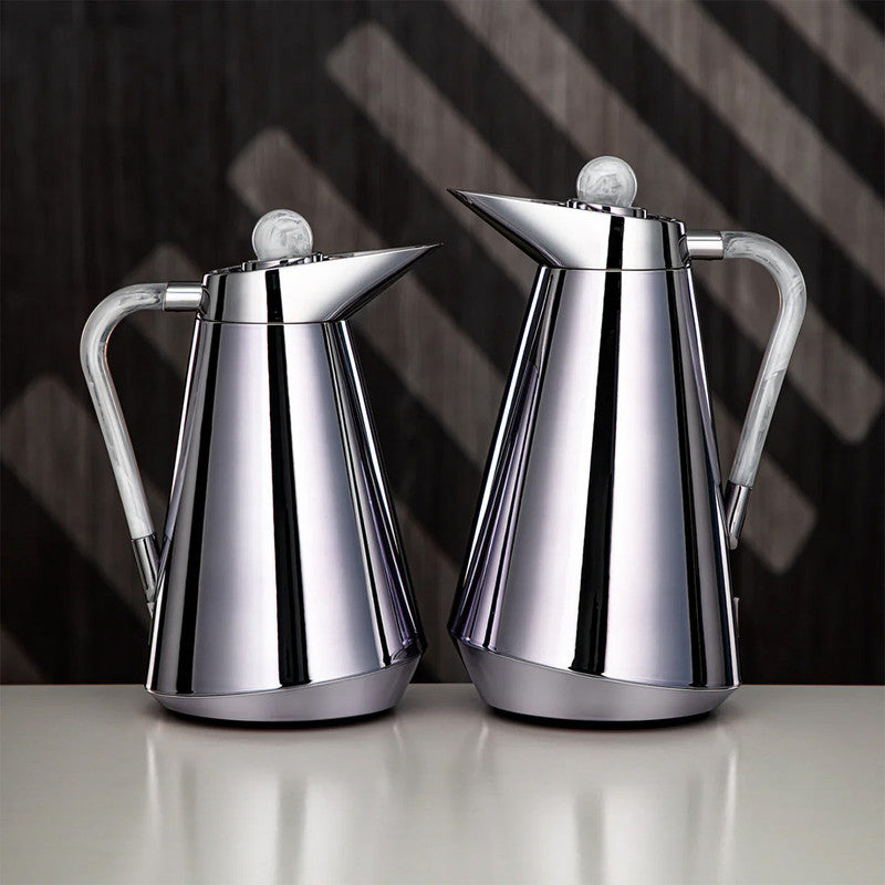 Vacuum Flask Set – Silver & Grey Marble