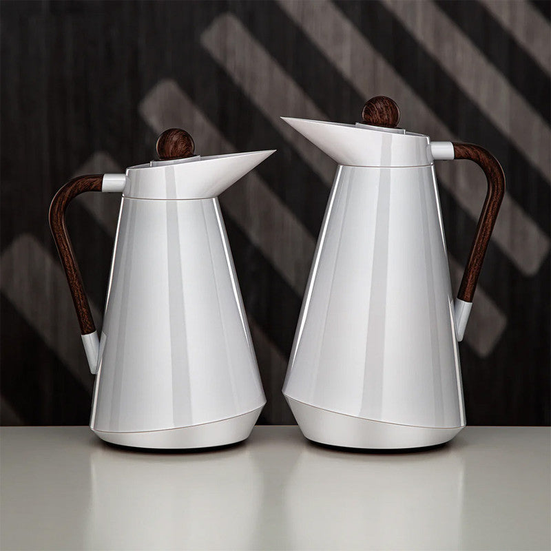 Vacuum Flask Set – Pearl White & Wood