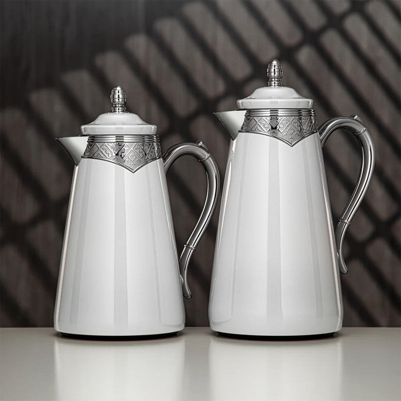 Vacuum Flask Set – Pearl White & Silver