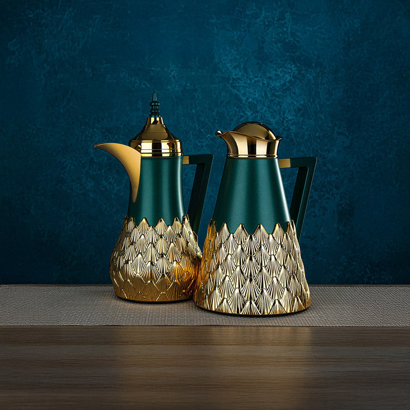 Almarjan Green & Gold 2 Pieces Vacuum Flask Set