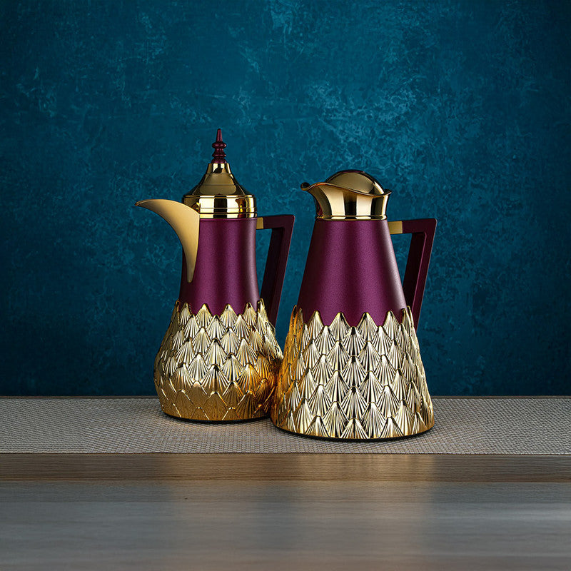 Almarjan Maroon & Golden 2 Pieces Vacuum Flask Set