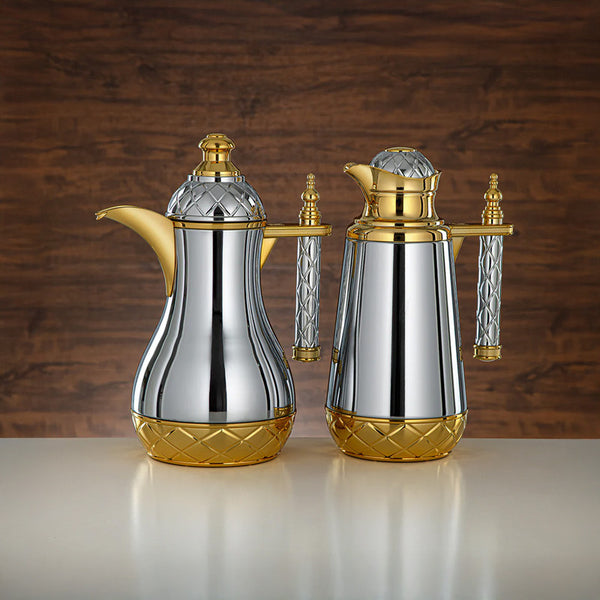 Silver & Gold 2 Pieces Vacuum Flask Set