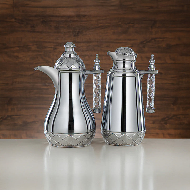 Silver 2 Pieces Vacuum Flask Set