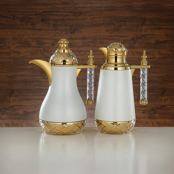 White & Gold 2 Pieces Vacuum Flask Set