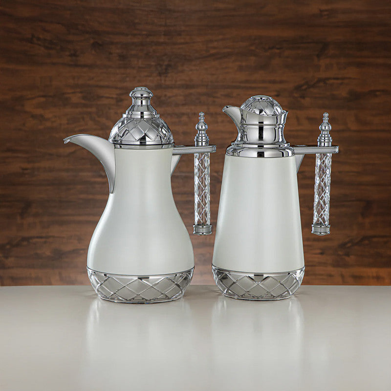 White & Silver 2 Pieces Vacuum Flask Set