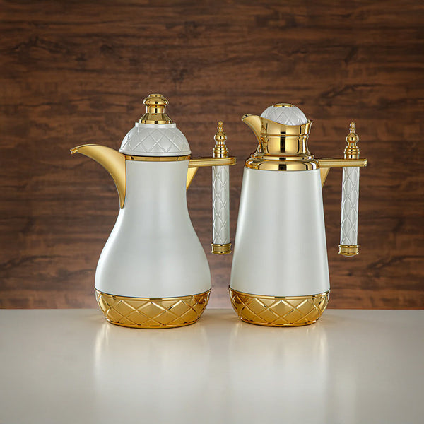 White & Gold 2 Pieces Vacuum Flask Set