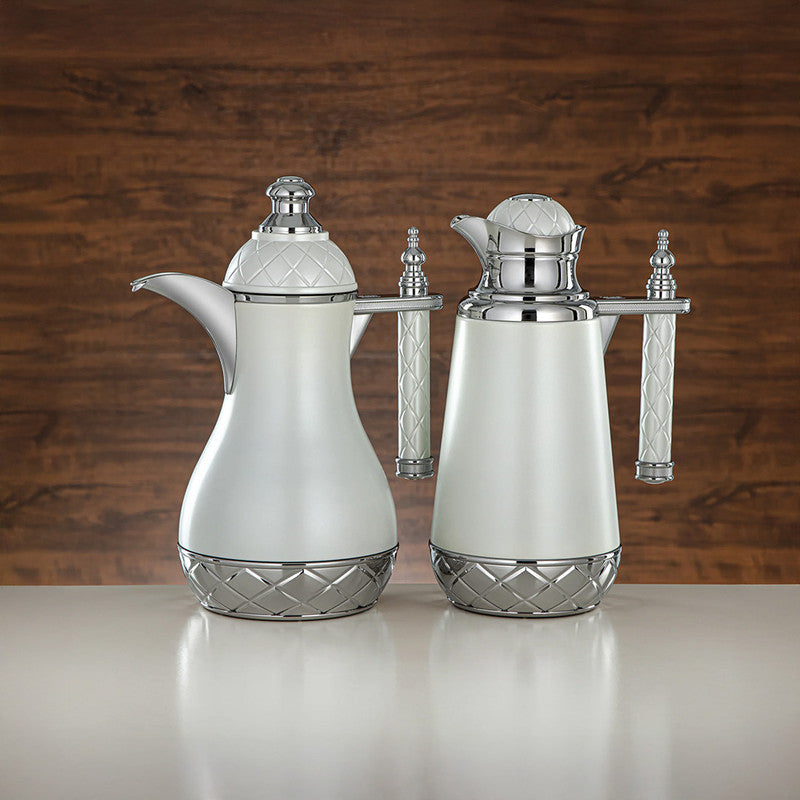 White & Silver 2 Pieces Vacuum Flask Set