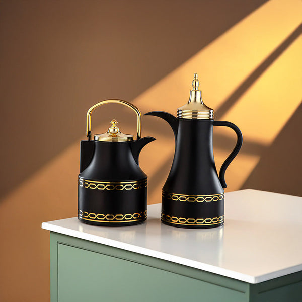 Almarjan Black & Gold 2 Pieces Vacuum Flask Set