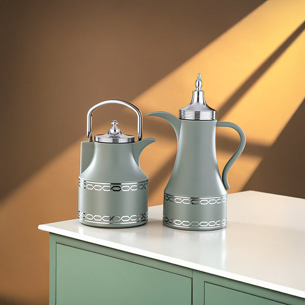 Almarjan Light Green & Silver 2 Pieces Vacuum Flask Set