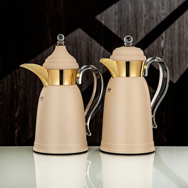 2-Piece Vacuum Flask Set (0.7L & 1L) – Beige & Gold Finish