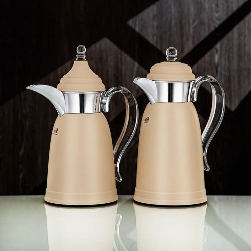 2-Piece Vacuum Flask Set (0.7L & 1L) – Beige & Silver Finish