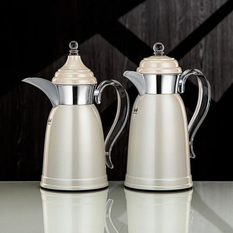 2-Piece Vacuum Flask Set (0.7L & 1L) – Pearl White & Silver Finish