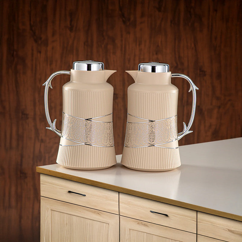 Almarjan Beige & Silver 2 Pieces Vacuum Flask Set