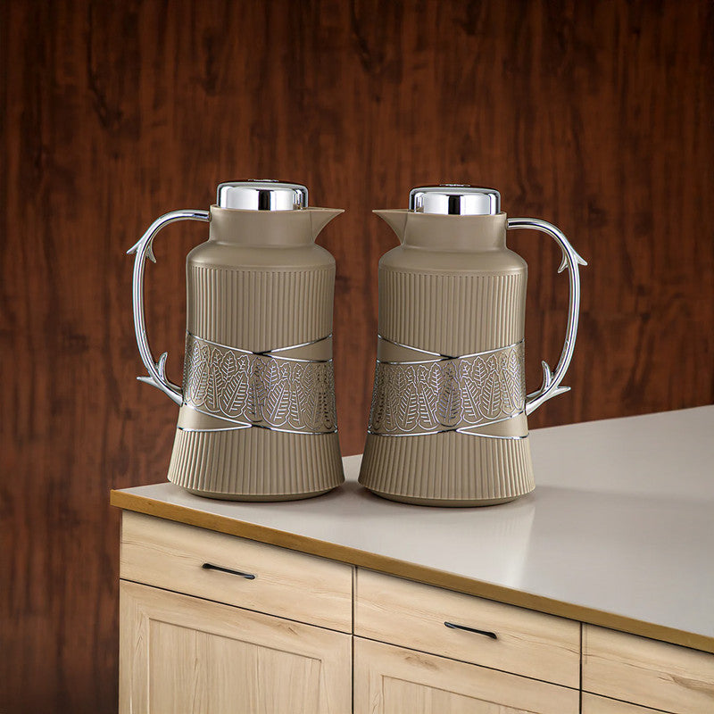 Almarjan Khaki & Silver 2 Pieces Vacuum Flask Set