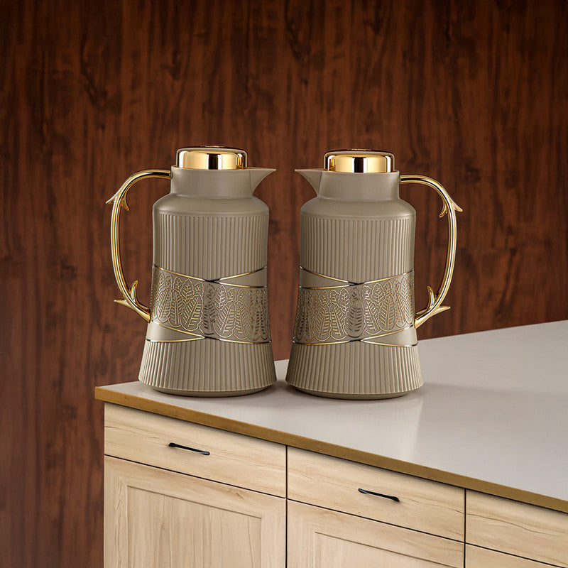 Almarjan Khaki & Gold 2 Pieces Vacuum Flask Set