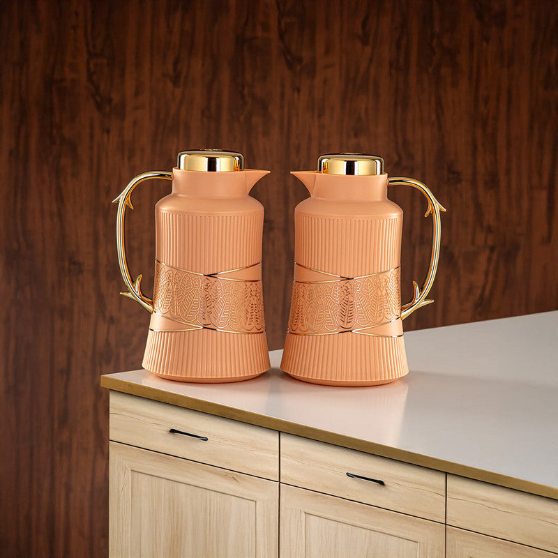 Almarjan Peach & Gold 2 Pieces Vacuum Flask Set