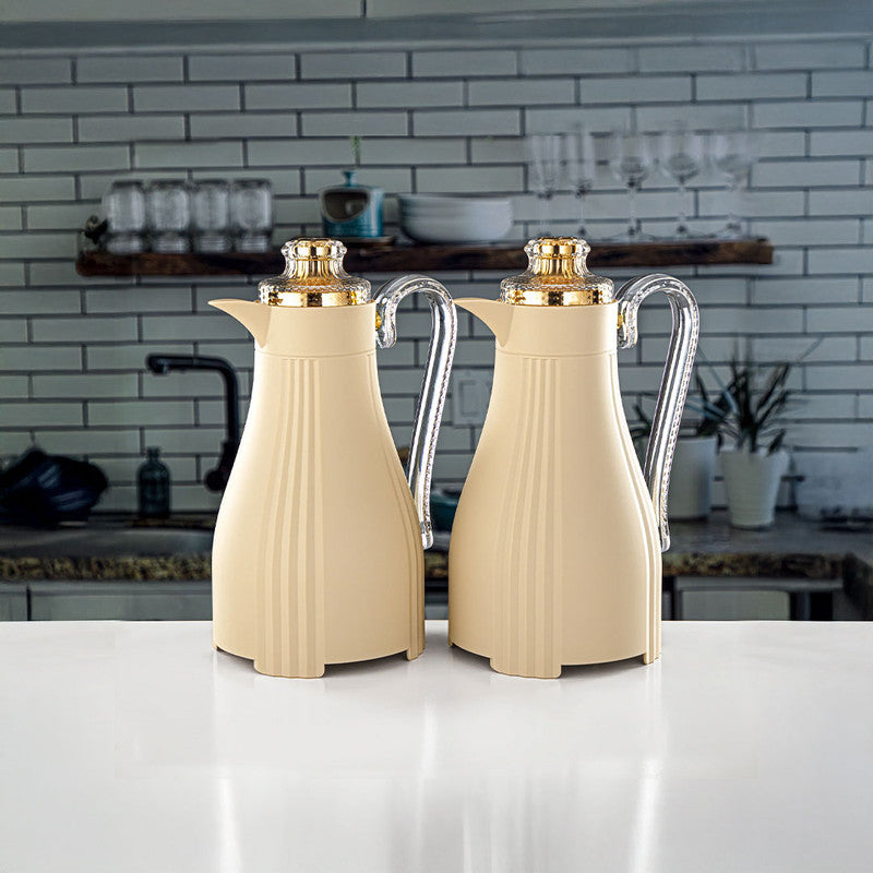 Almarjan Beige & Gold 2 Pieces Vacuum Flask Set