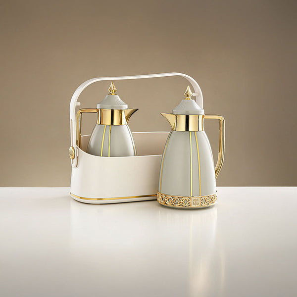 Almarjan Grey & Gold 2 Pieces Vacuum Flask Set