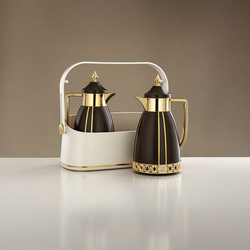 Almarjan Brown & Gold 2 Pieces Vacuum Flask Set