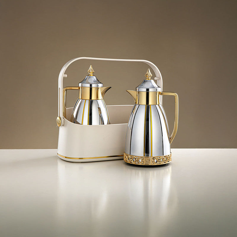 Almarjan Silver & Gold 2 Pieces Vacuum Flask Set