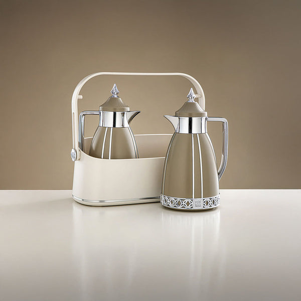 Almarjan Khaki & Silver 2 Pieces Vacuum Flask Set