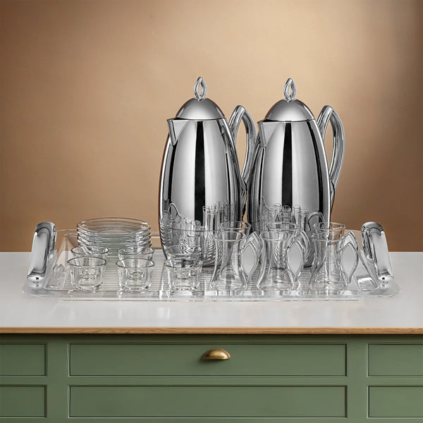 طقم تقديم كامل للترامس و الضيافة 21 قطعة – فضي