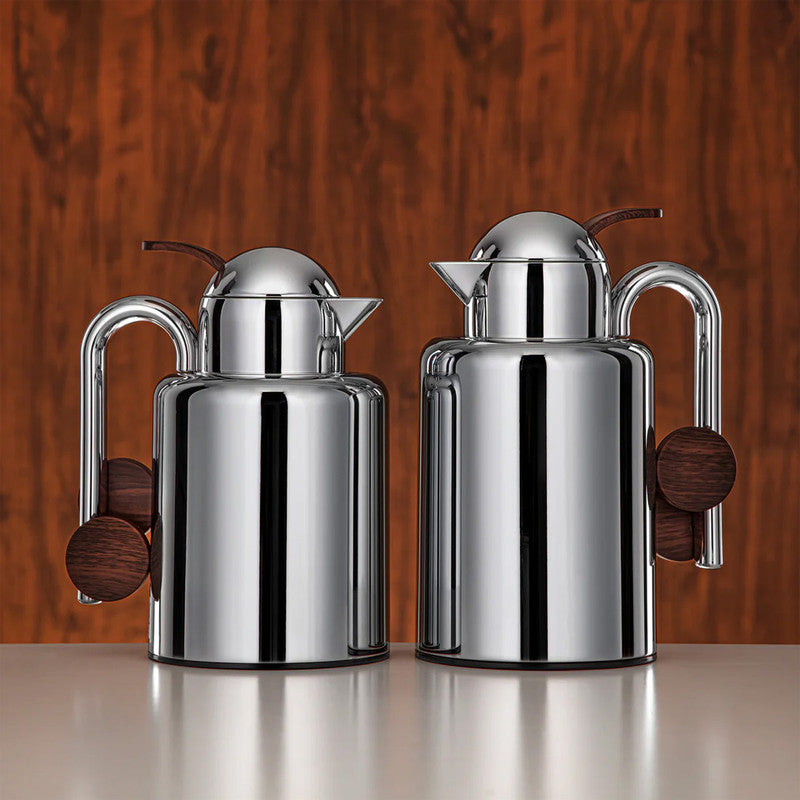 Vacuum Flask 2-Piece Set – Silver & Dark Wood – 1L + 1.5L