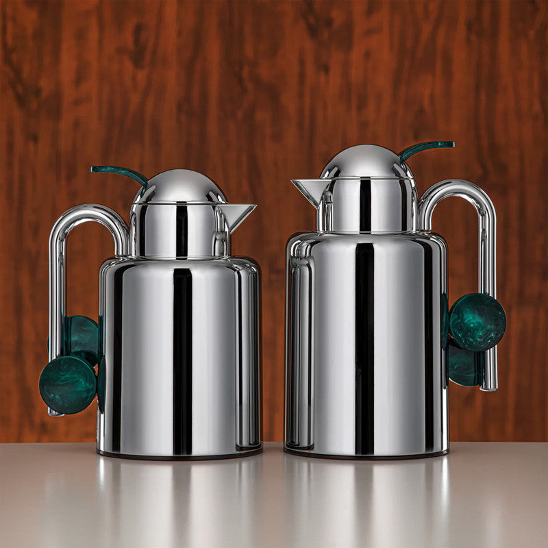 Vacuum Flask 2-Piece Set – Silver & Dark Green Marble – 1L + 1.5L