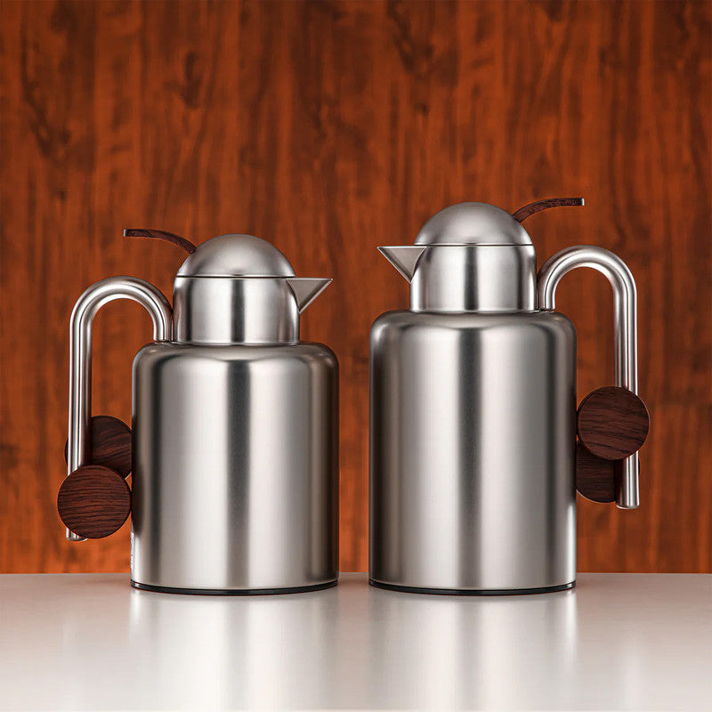 Vacuum Flask 2-Piece Set – Matte Nickel & Dark Wood – 1L + 1.5L