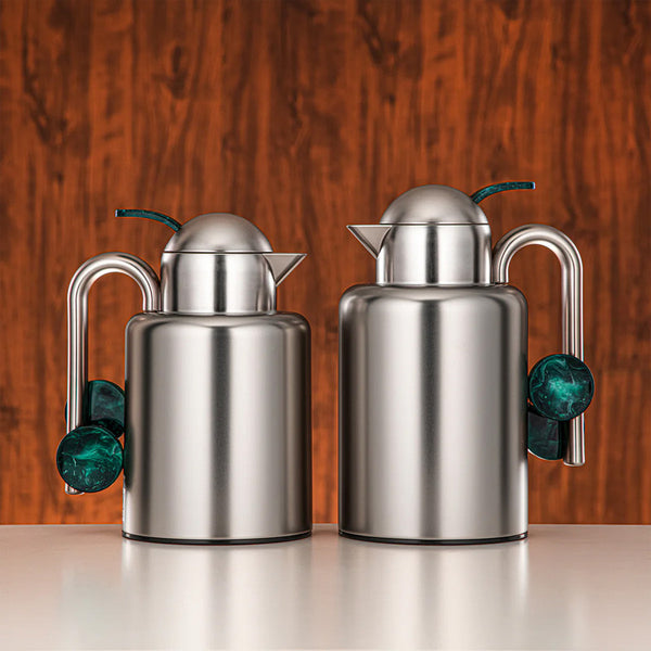 Vacuum Flask 2-Piece Set – Matte Nickel & Dark Green Marble – 1L + 1.5L