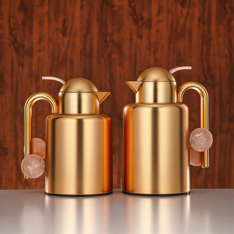 Vacuum Flask 2-Piece Set – Matte Gold & Ivory Marble – 1L + 1.5L