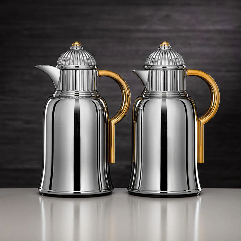 Vacuum Flask Set 1L + 1L – Silver & Gold – Almuftah Center