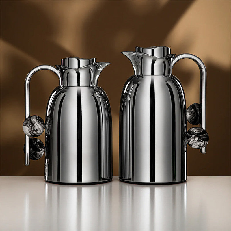 Vacuum Flask Set – Silver & Marble (0.7L & 1L)