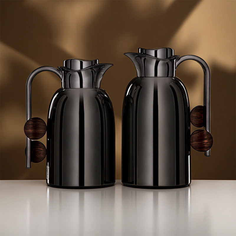 Vacuum Flask Set – Gun Black & Dark Wood (0.7L & 1L)