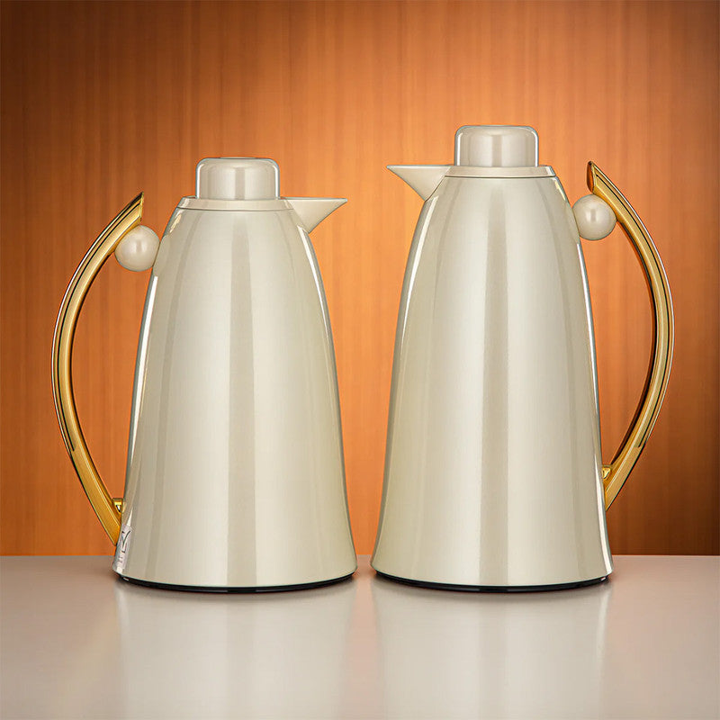 Vacuum Flask Set – Pearl White & Gold
