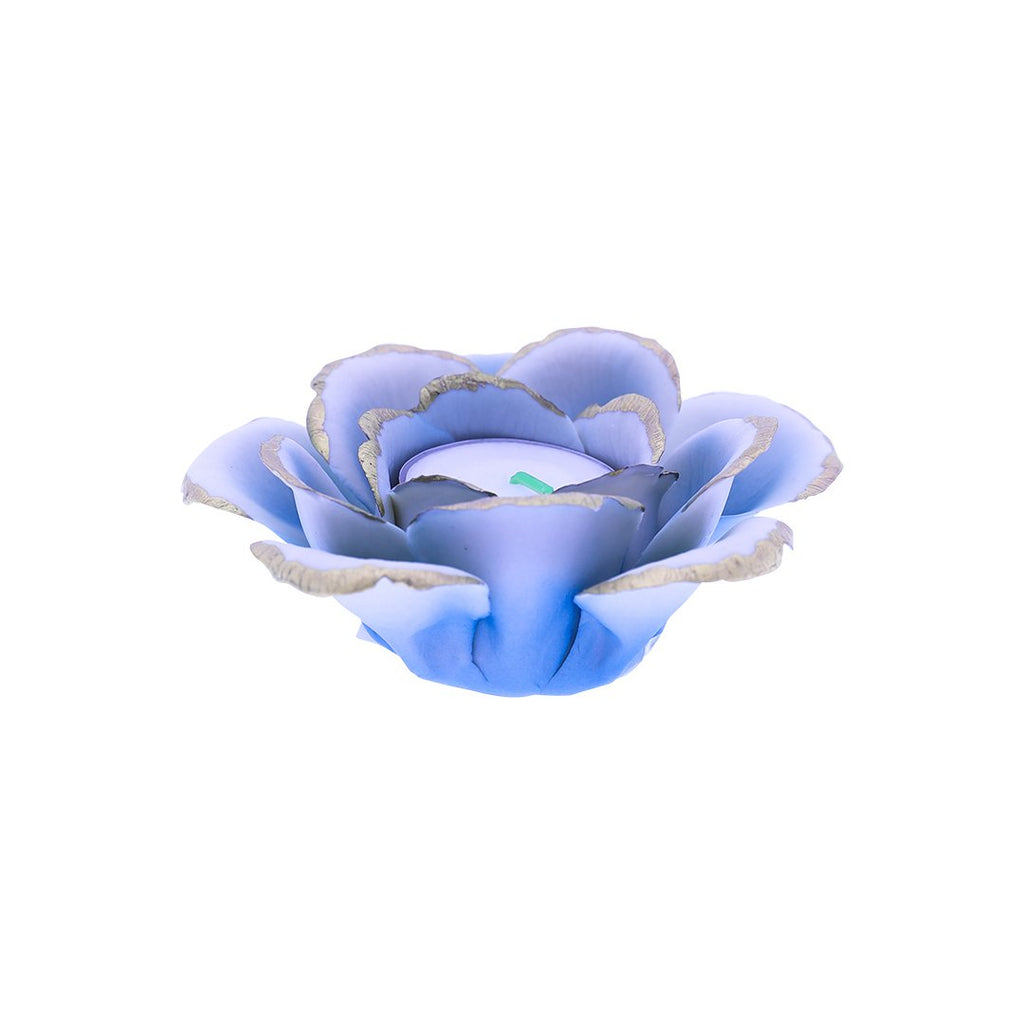 SINGLE ROSE CANDLE HOLDER 0127-LIGHT BLUE WITH GOLD COLOR