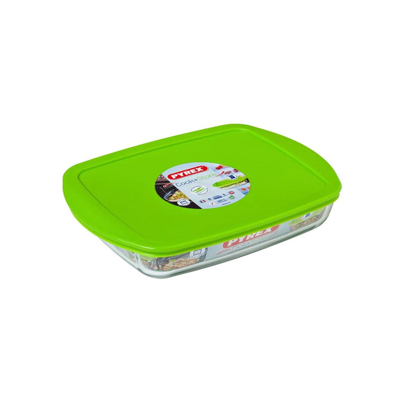 Pyrex 1.6L Cook & Store Glass Rectangular Dish Shallow With Lid