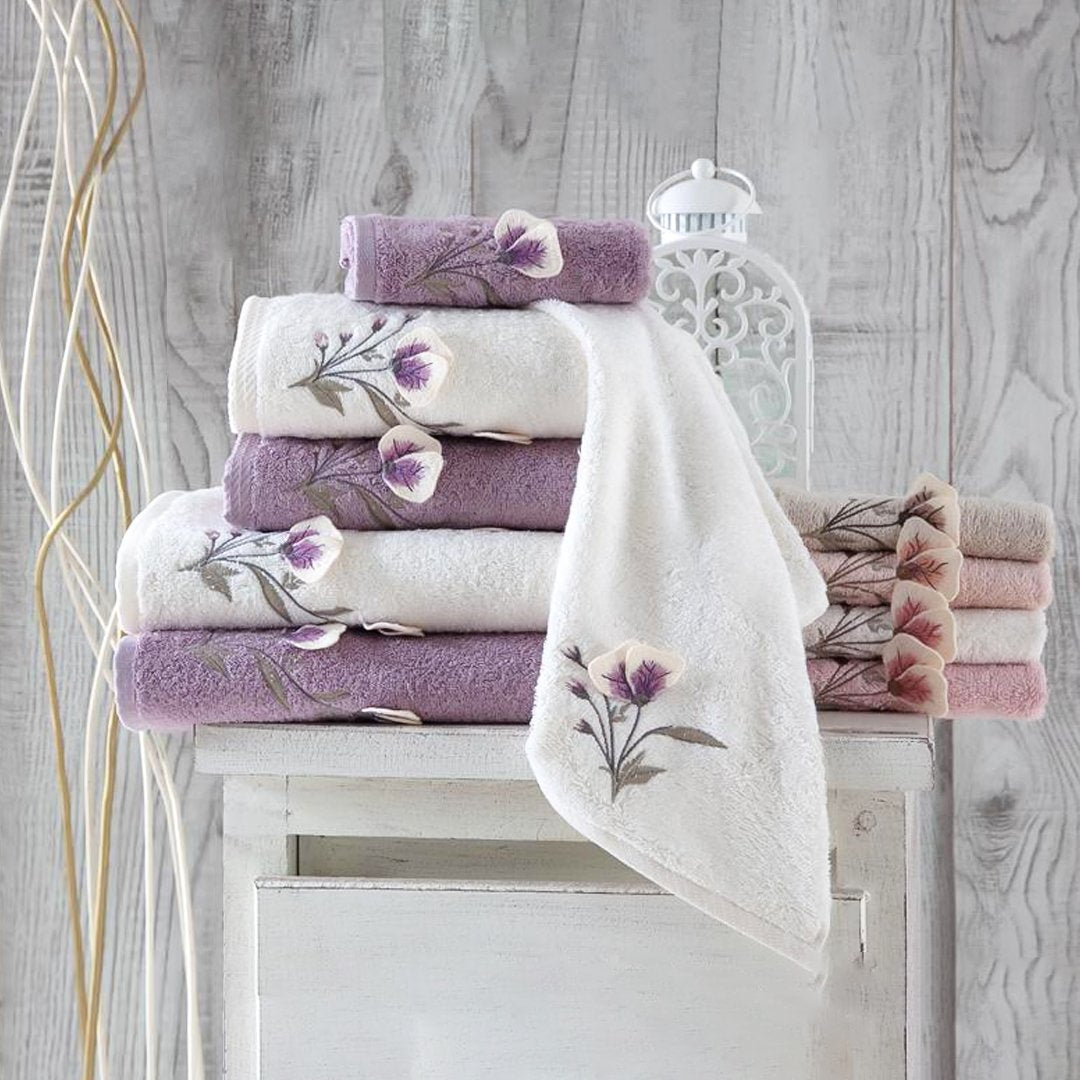 Maribor Towel Set 3D Embroidery (Liona) Size: 30X50 / 50X90 / 70X141 3-1011L | 0000205-0005 | Home & Linen | Home & Linen, Towels |Image 1