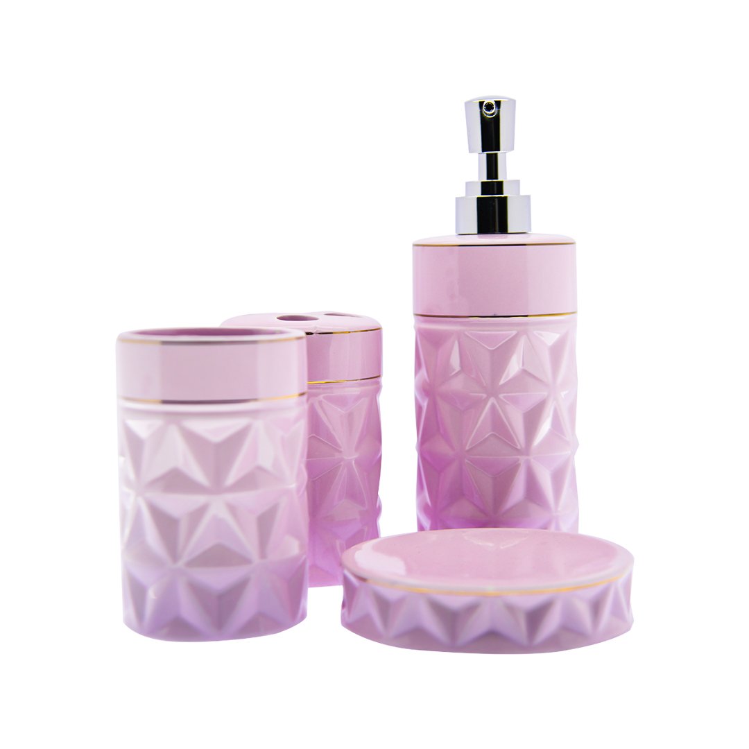 Msb-080 4Pcs Ceramic Bathroom Set Pink   6890 | '6890 | Home & Linen | Home & Linen |Image 1