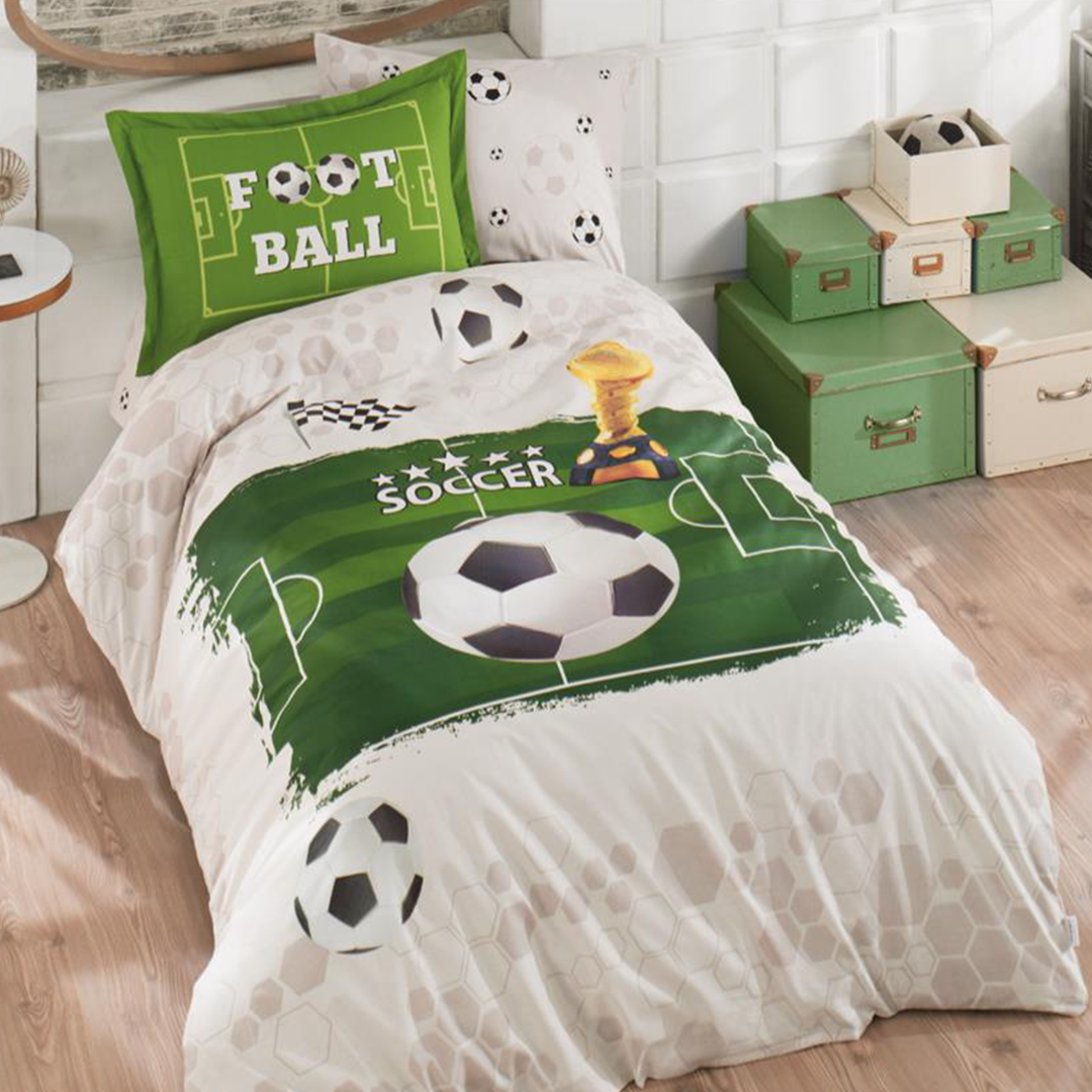 Ranforce Single Size Quilt Cover Set 3Pcs Soccer (A.S.) Beige ) Quilt Cover 160*220/ Flat Sheet 180*240/ Pillow Case 50*70 | '7096594 | Home & Linen | Bed Covers, Comforters, Home & Linen |Image 1